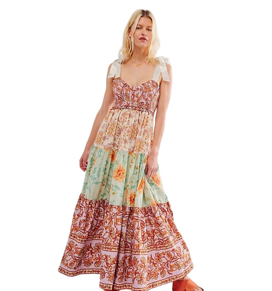 Boho Vintage Flora Cotton Maxi Dress Sundress