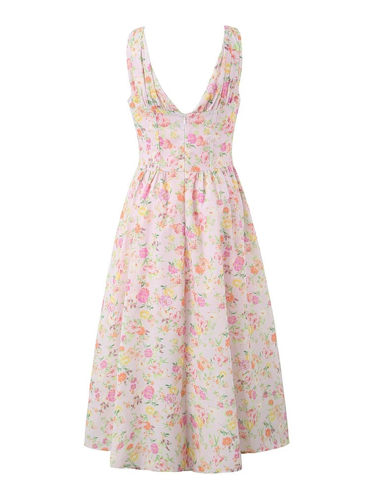 Pink Vintage Cotton Long Maxi Dress Sundress