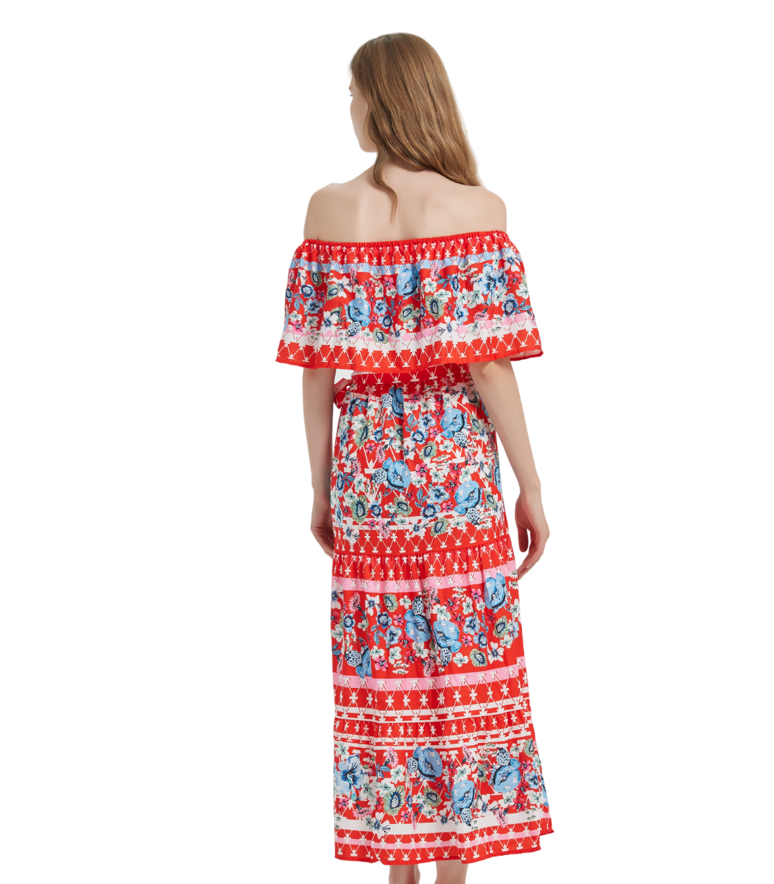 Red Flora Puff Sleeve Soft Cotton Maxi Dresses